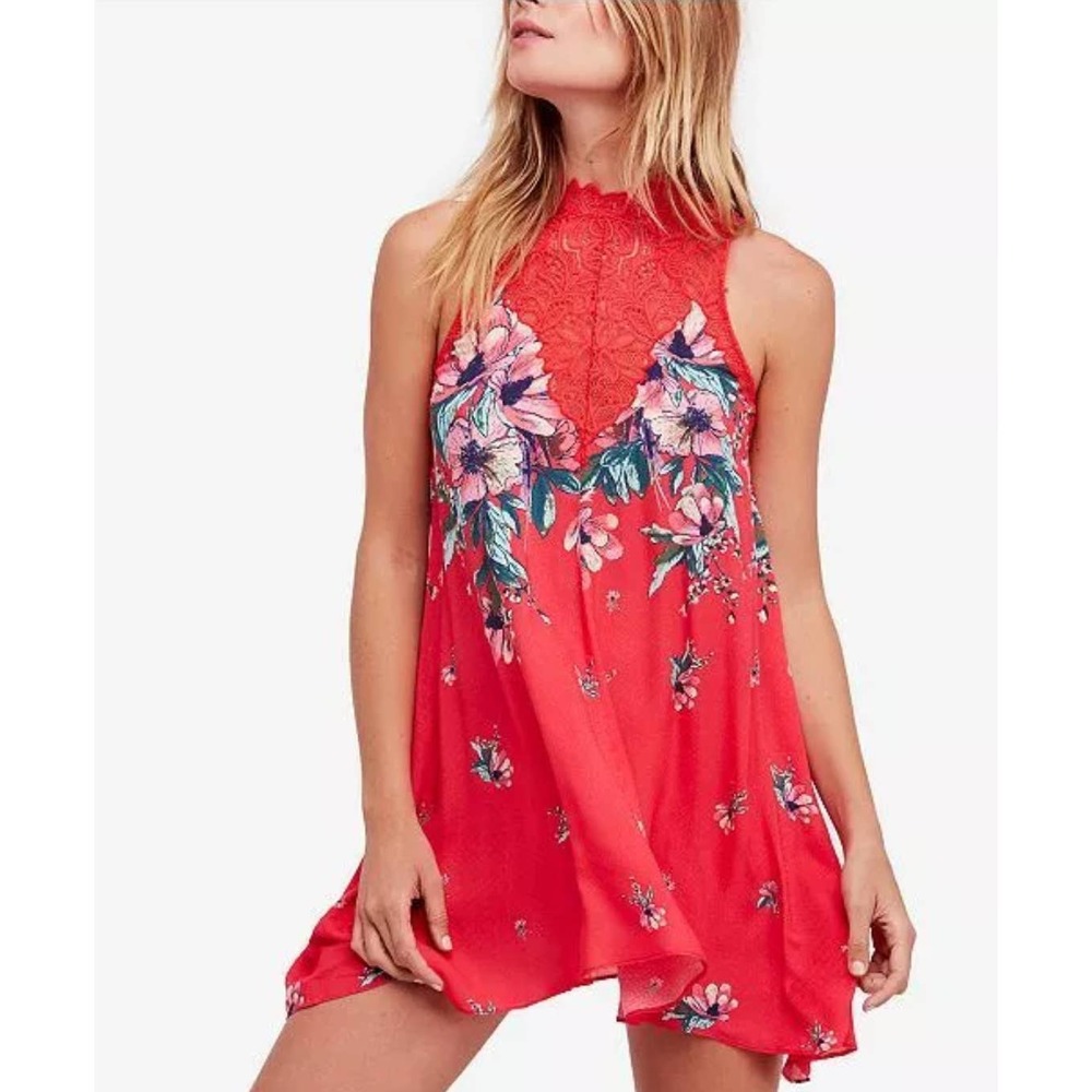 NWT Free People Marsha Slip Dress Sz S.   Red Hot Combo